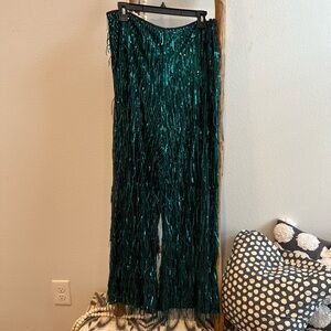 Festive green sequined pants from Anthropologie.
